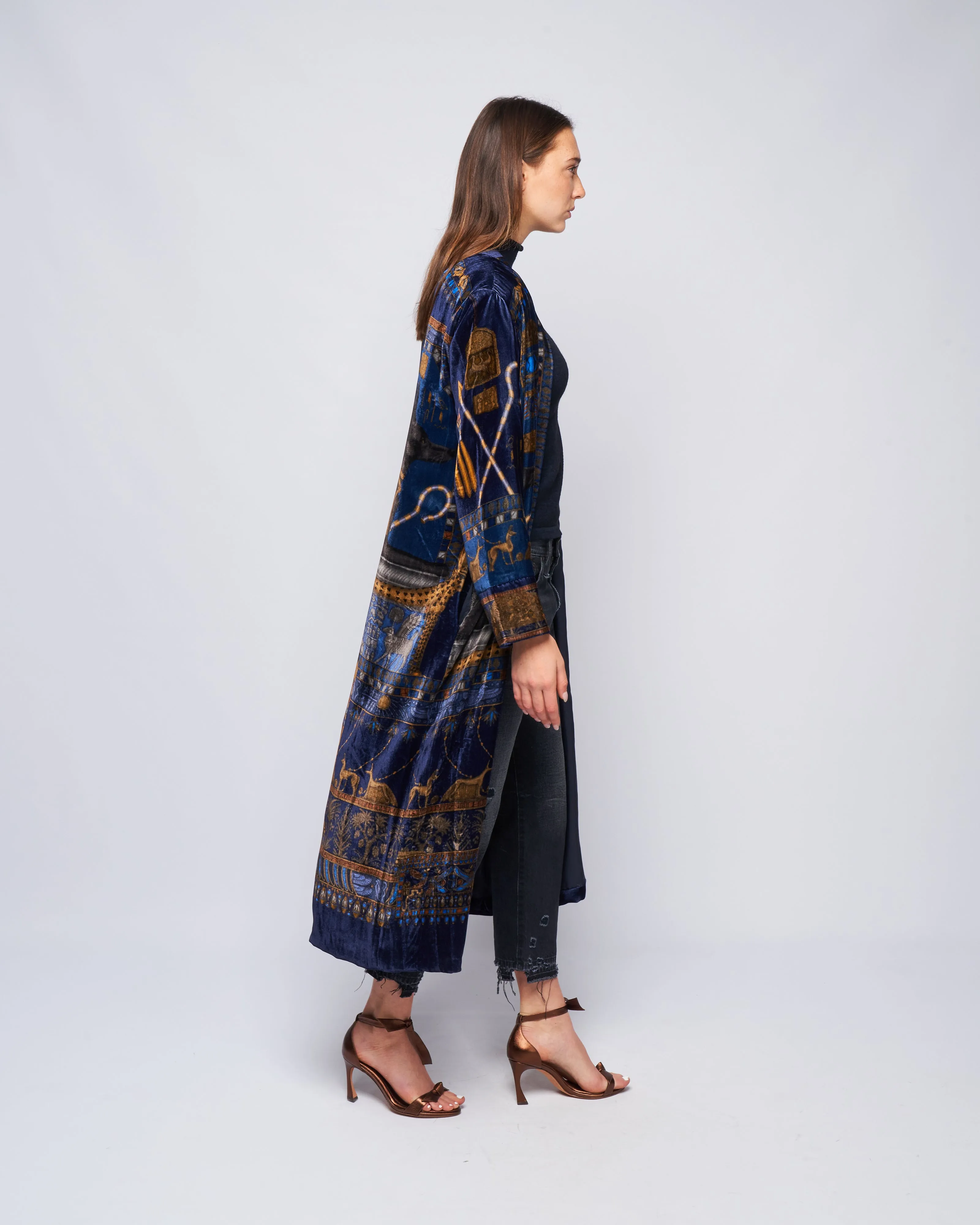 long velvet jacket - lapis/ nile