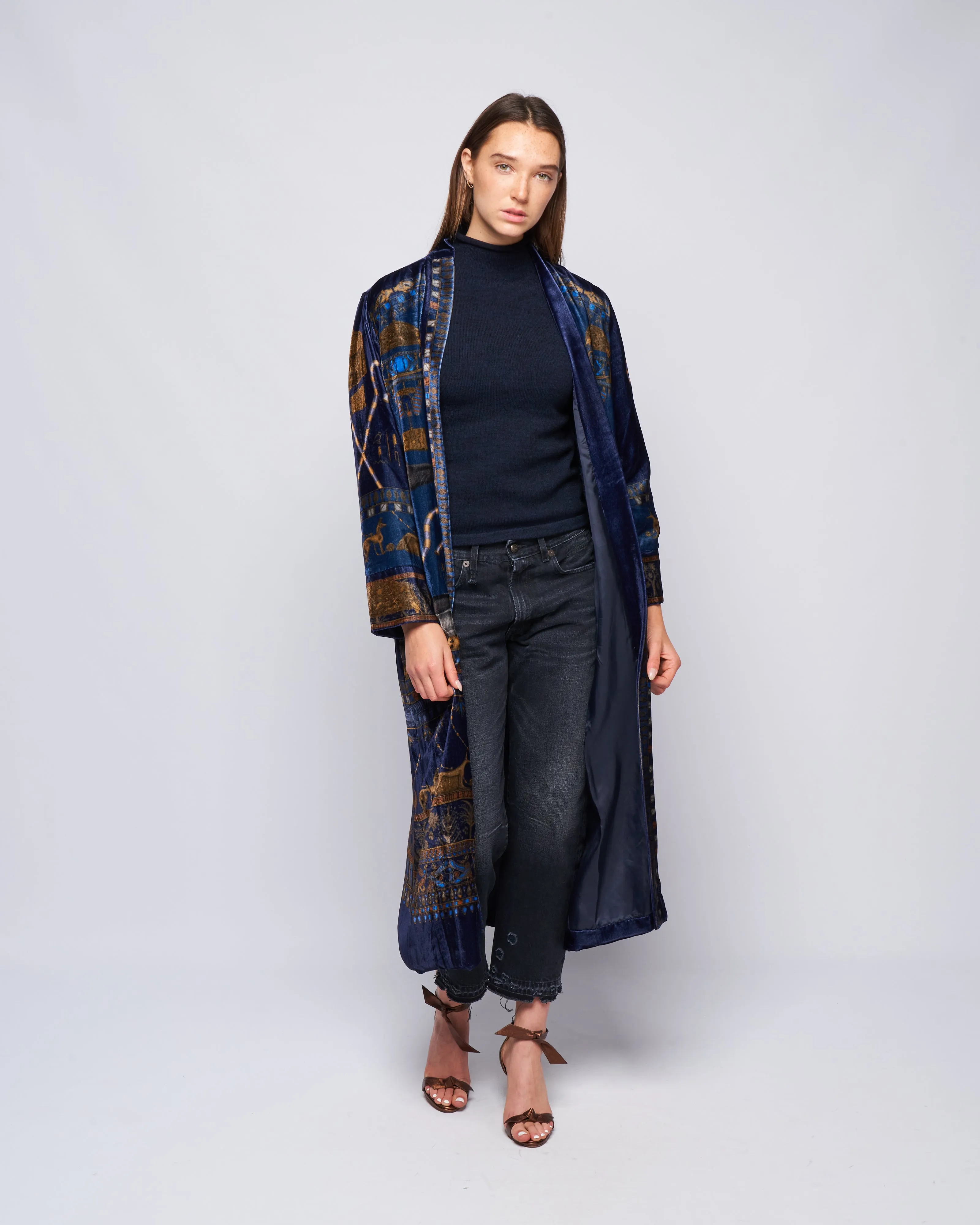 long velvet jacket - lapis/ nile