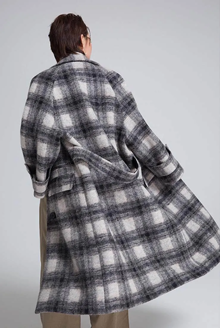 Loose Long Plaid Wool Blend Coat