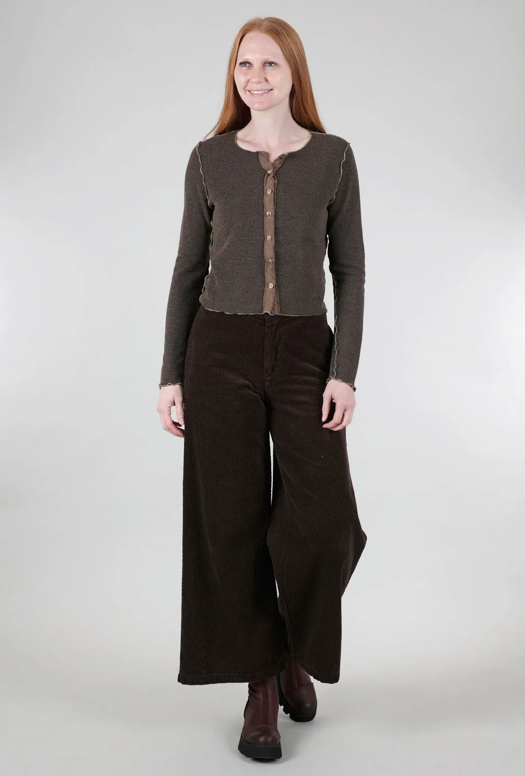 Luxe Cord Wide Leg Zip Pant, Mahogany