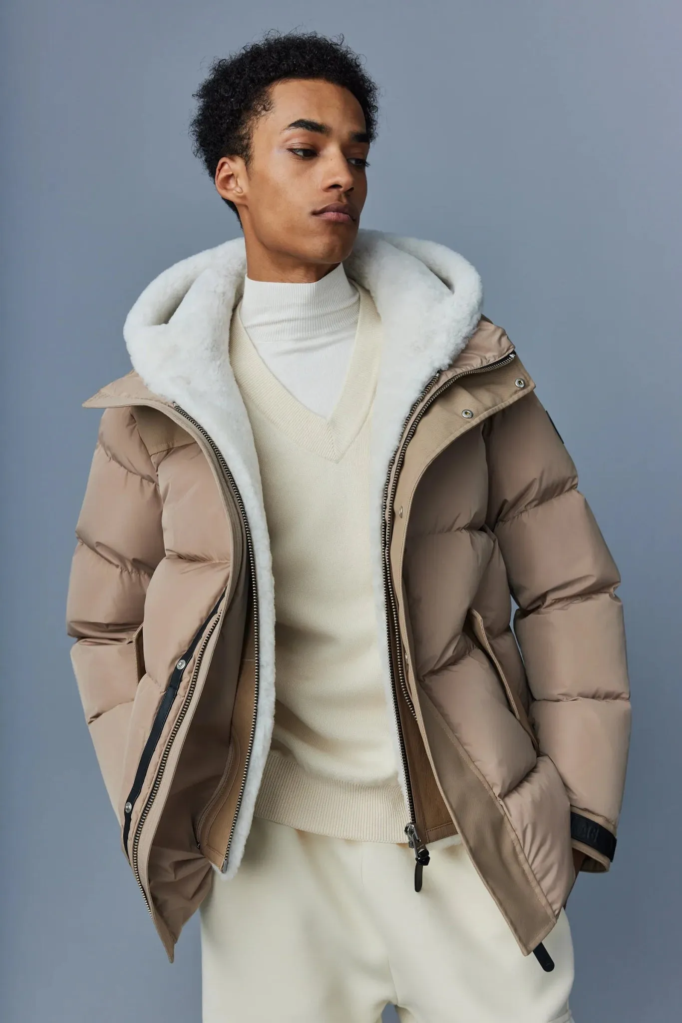 MACKAGE RILEY - Classic Down Jacket With Removable Shearling Bib