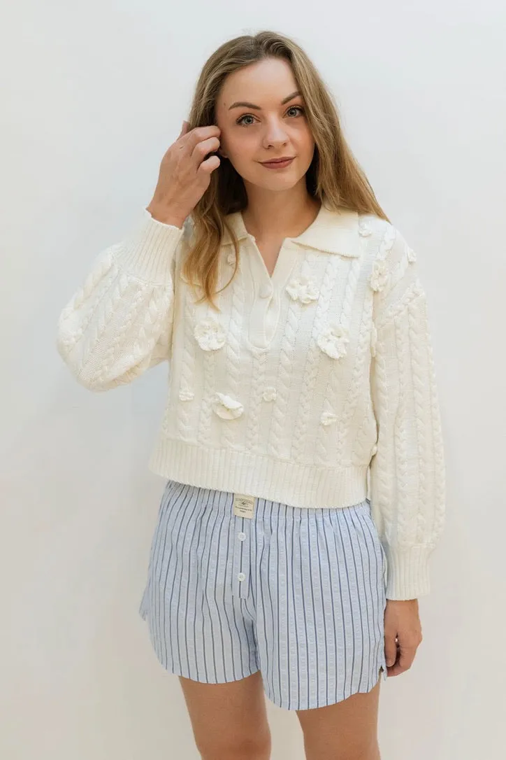 Marcie Flower Knit Sweater - White