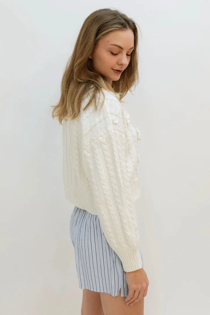 Marcie Flower Knit Sweater - White