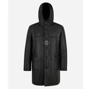 MARCUS SHEEPSKIN PARKA MEN'S Black SHEARLING SHEEPSKIN HOODED PARKA JACKET