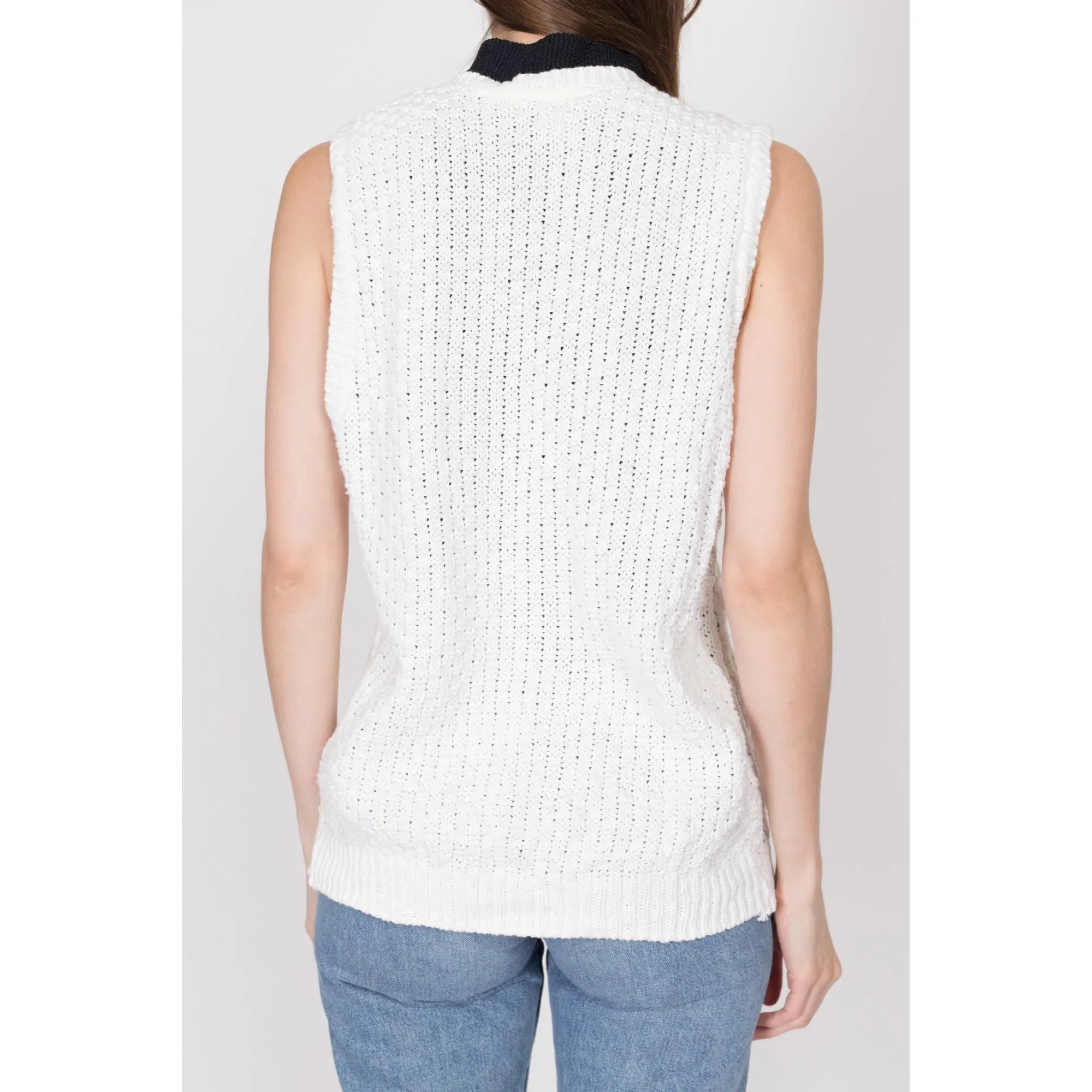 Medium 80s White Cotton Cable Knit Sweater Vest