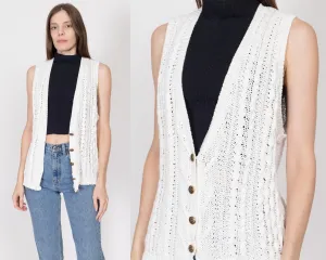 Medium 80s White Cotton Cable Knit Sweater Vest