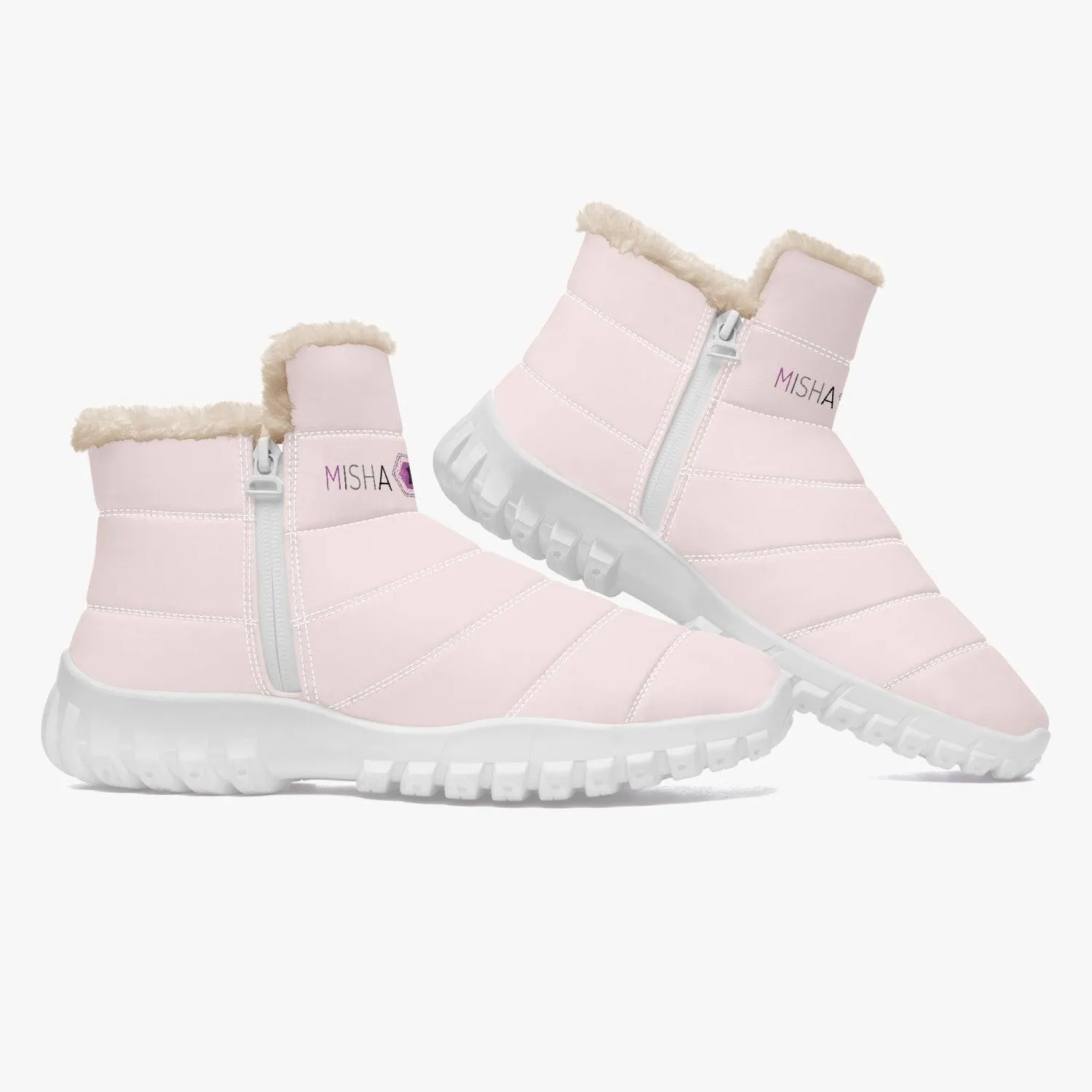 Misha Cotton-pad Fur Zipper Up Boots - Rose Milk