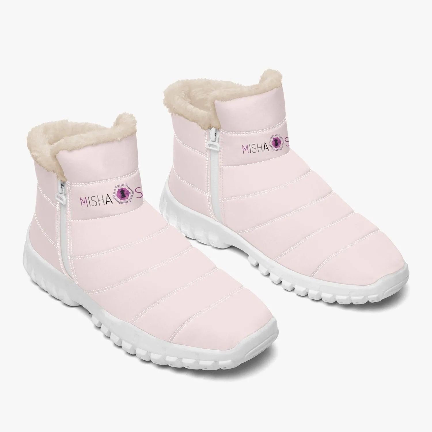 Misha Cotton-pad Fur Zipper Up Boots - Rose Milk