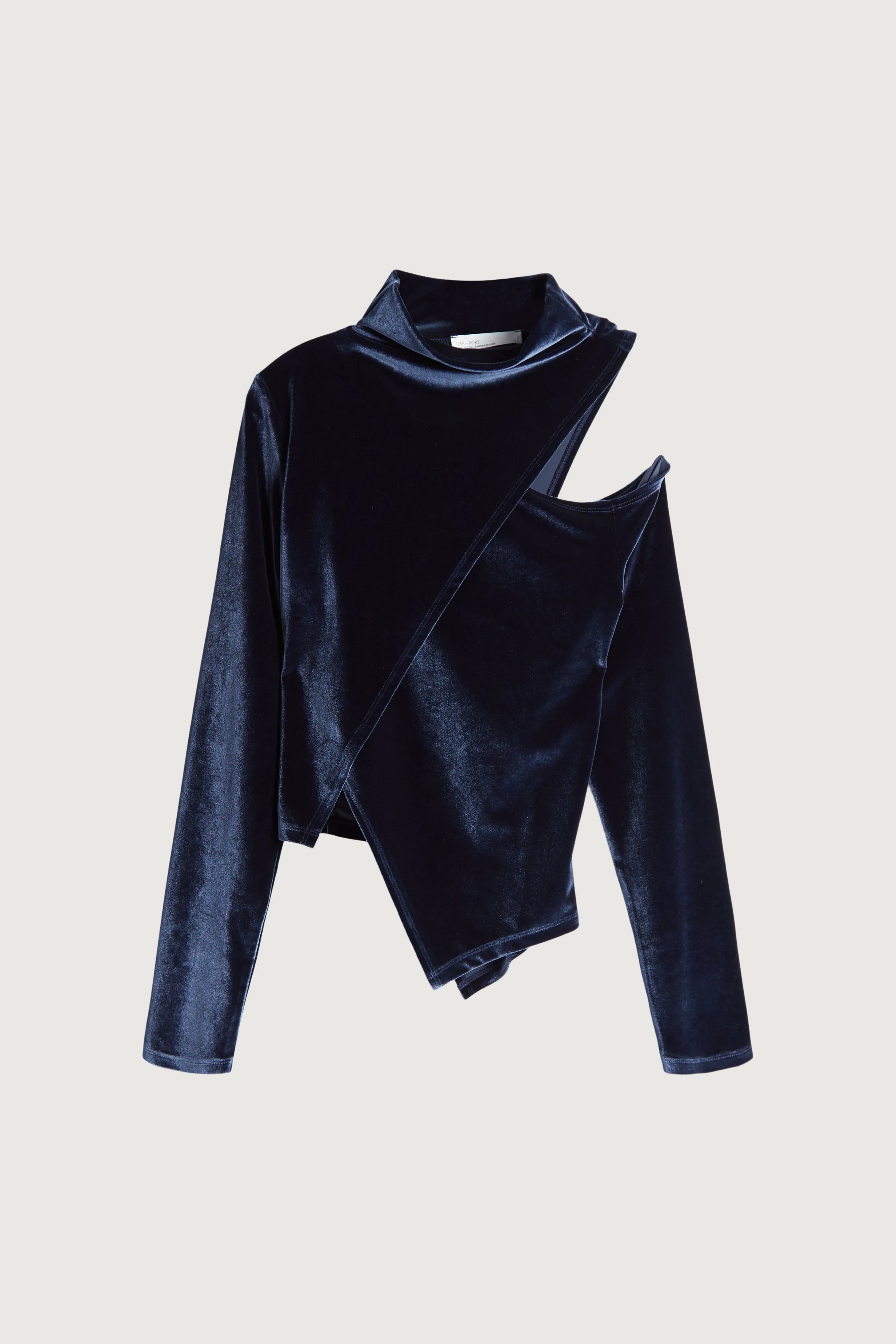 MOCKNECK ASYMMETRIC VELVET TOP