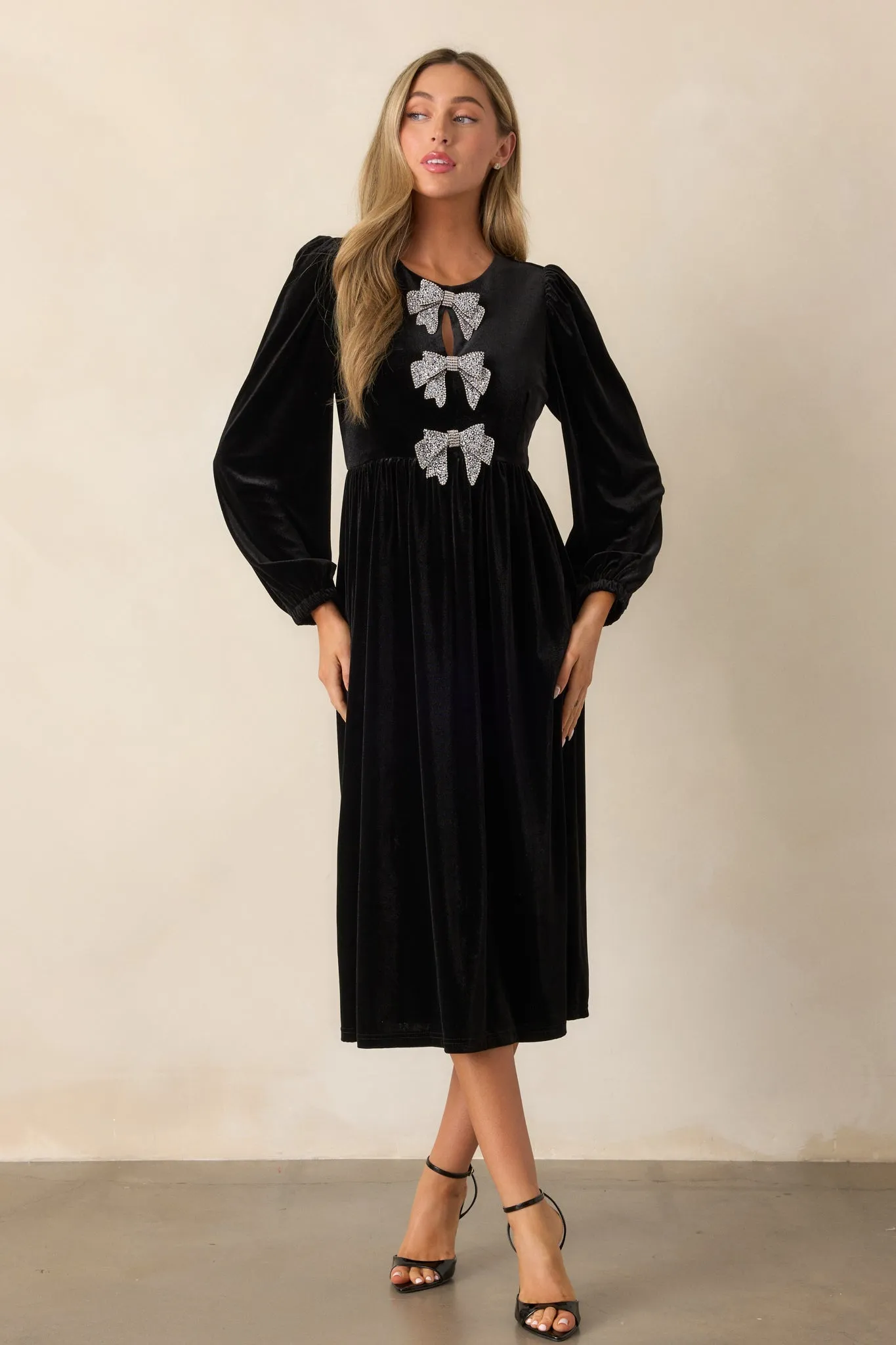 Moments To Treasure Black Velvet Midi Dress