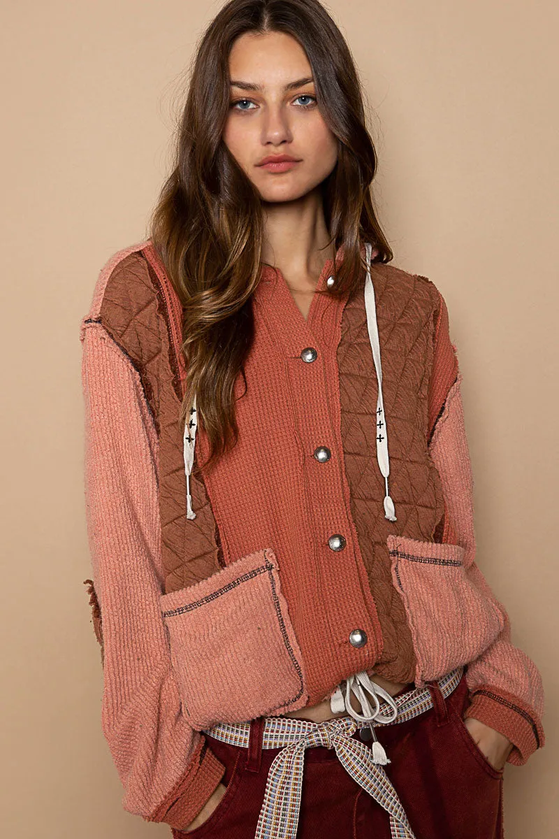 Multi Toned Hooded Sweater Jacket