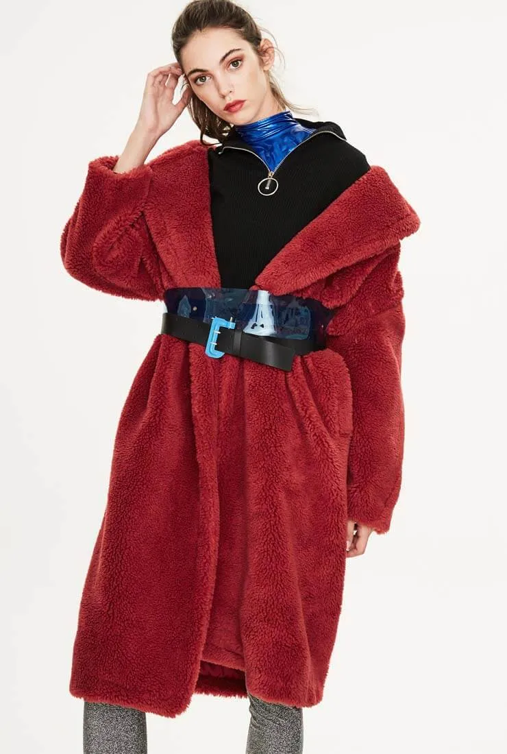 Multicolor Long Wool Blend Teddy Coat