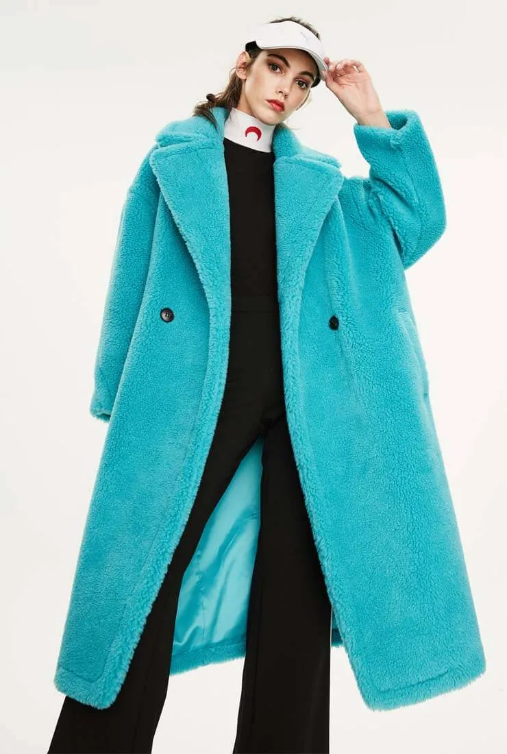 Multicolor Long Wool Blend Teddy Coat