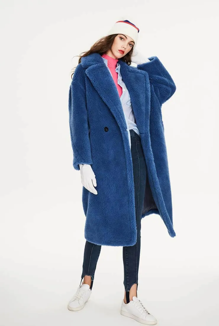 Multicolor Long Wool Blend Teddy Coat