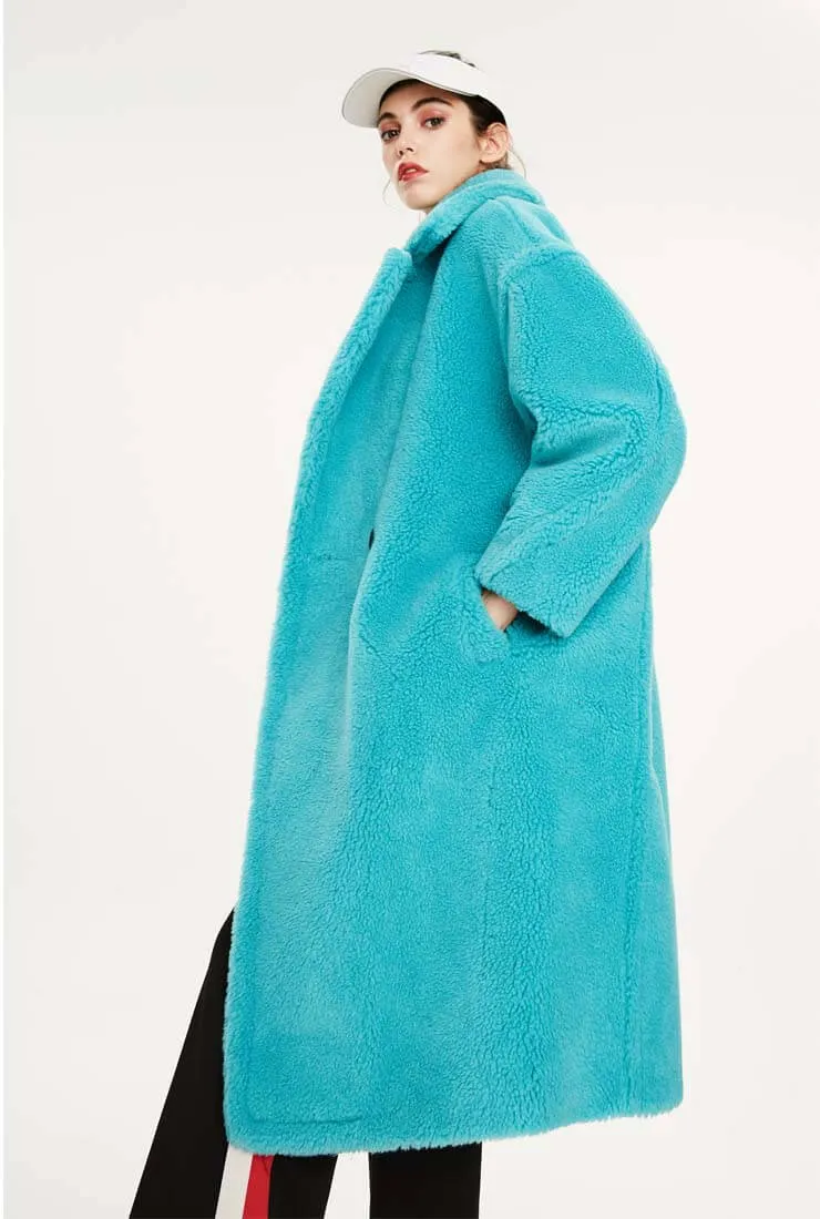 Multicolor Long Wool Blend Teddy Coat