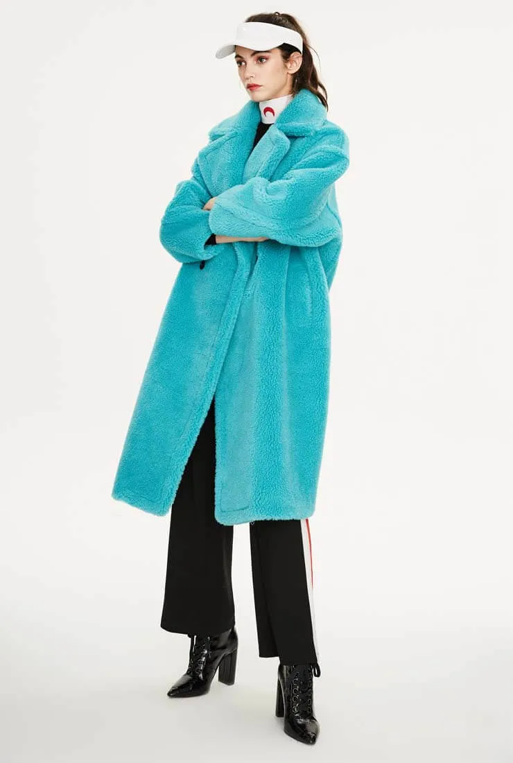 Multicolor Long Wool Blend Teddy Coat