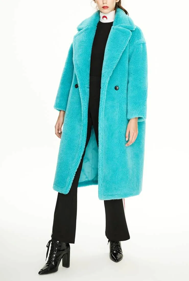 Multicolor Long Wool Blend Teddy Coat