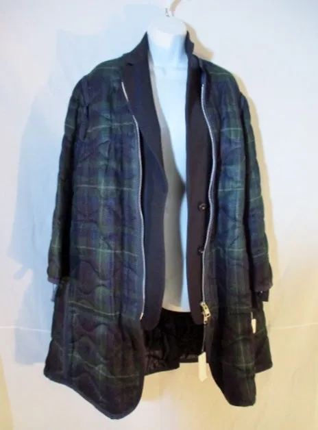 NEW SACAI  PLAID TARTAN jacket coat 1 NWT GREEN BLUE NAVY NWT Womens