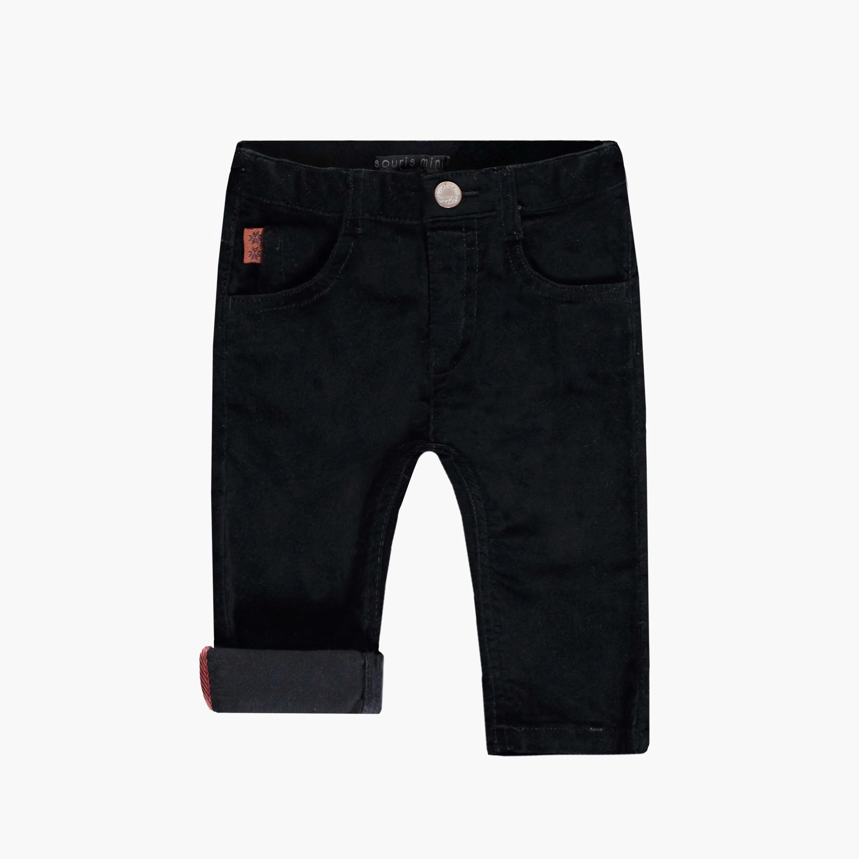 Pantalon noir de coupe régulière en velours, bébé || Regular-fit black pants in velvet, baby