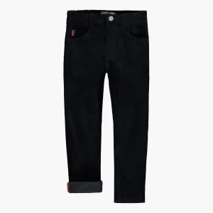 Pantalon noir de coupe régulière en velours, enfant || Regular-fit black pants in velvet, child