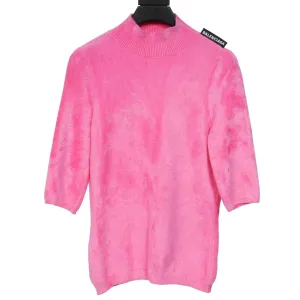 Pink Velvet Short Sleeve Stretch Turtleneck Sweater Shirt