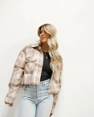 Plaid Cropped Shacket | Brown/Pink