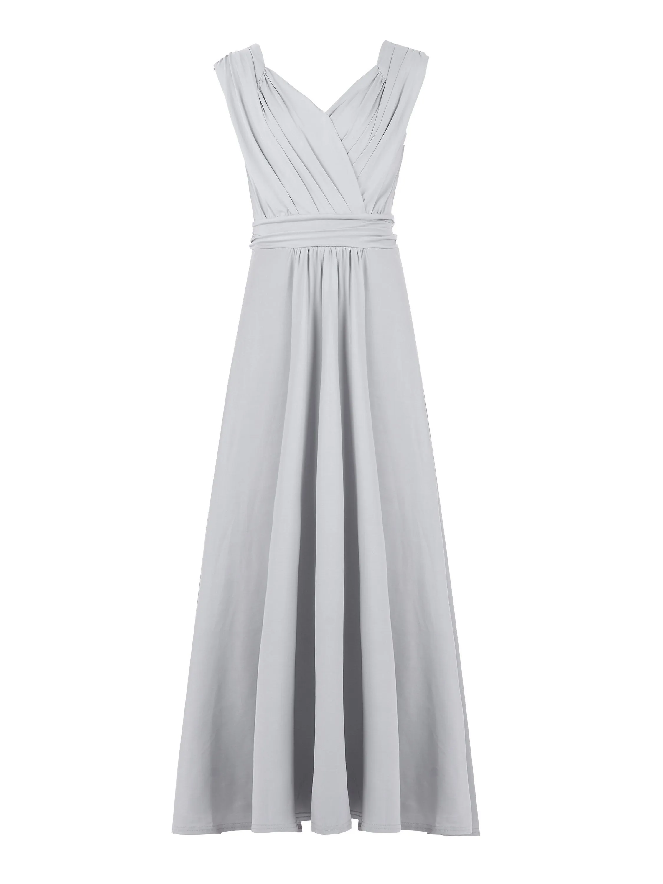 Plunge V Neck Draped Maxi Dress, Silver Grey