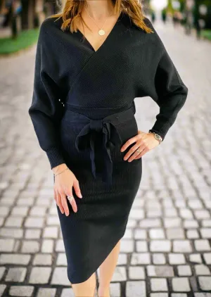 PLUNGE WRAP MIDI DRESS