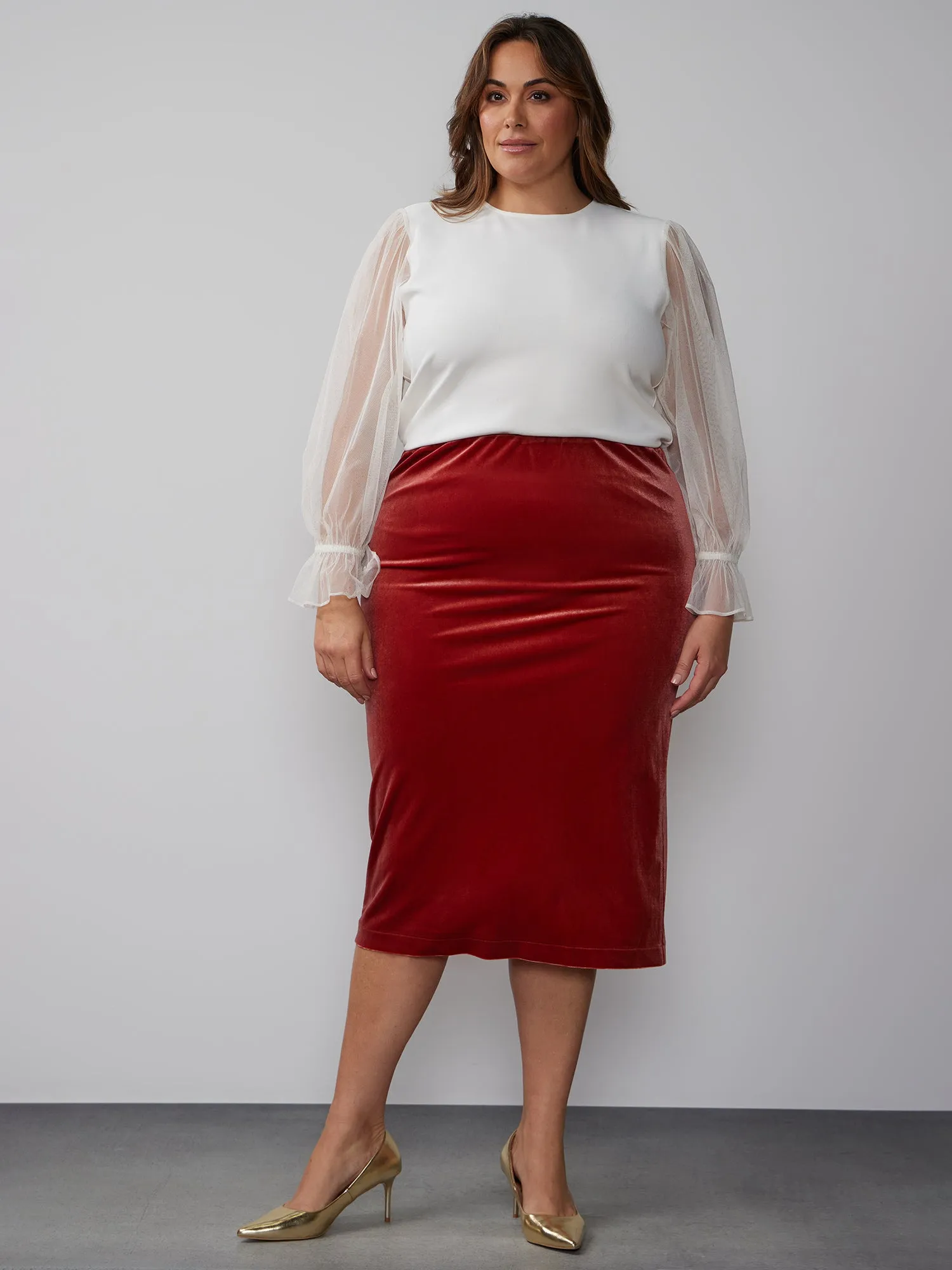 Plus Velvet Midi Pencil Skirt