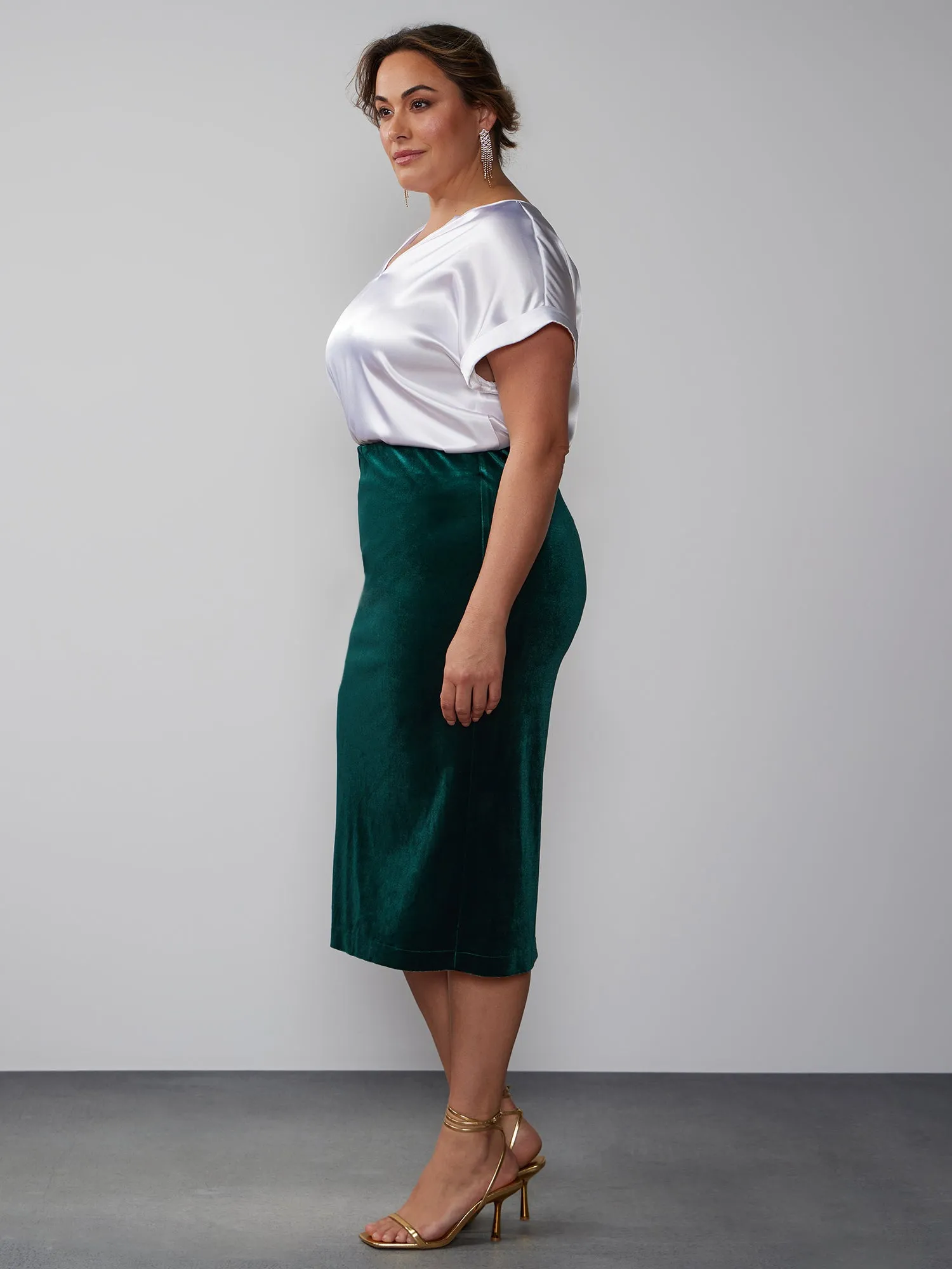 Plus Velvet Midi Pencil Skirt