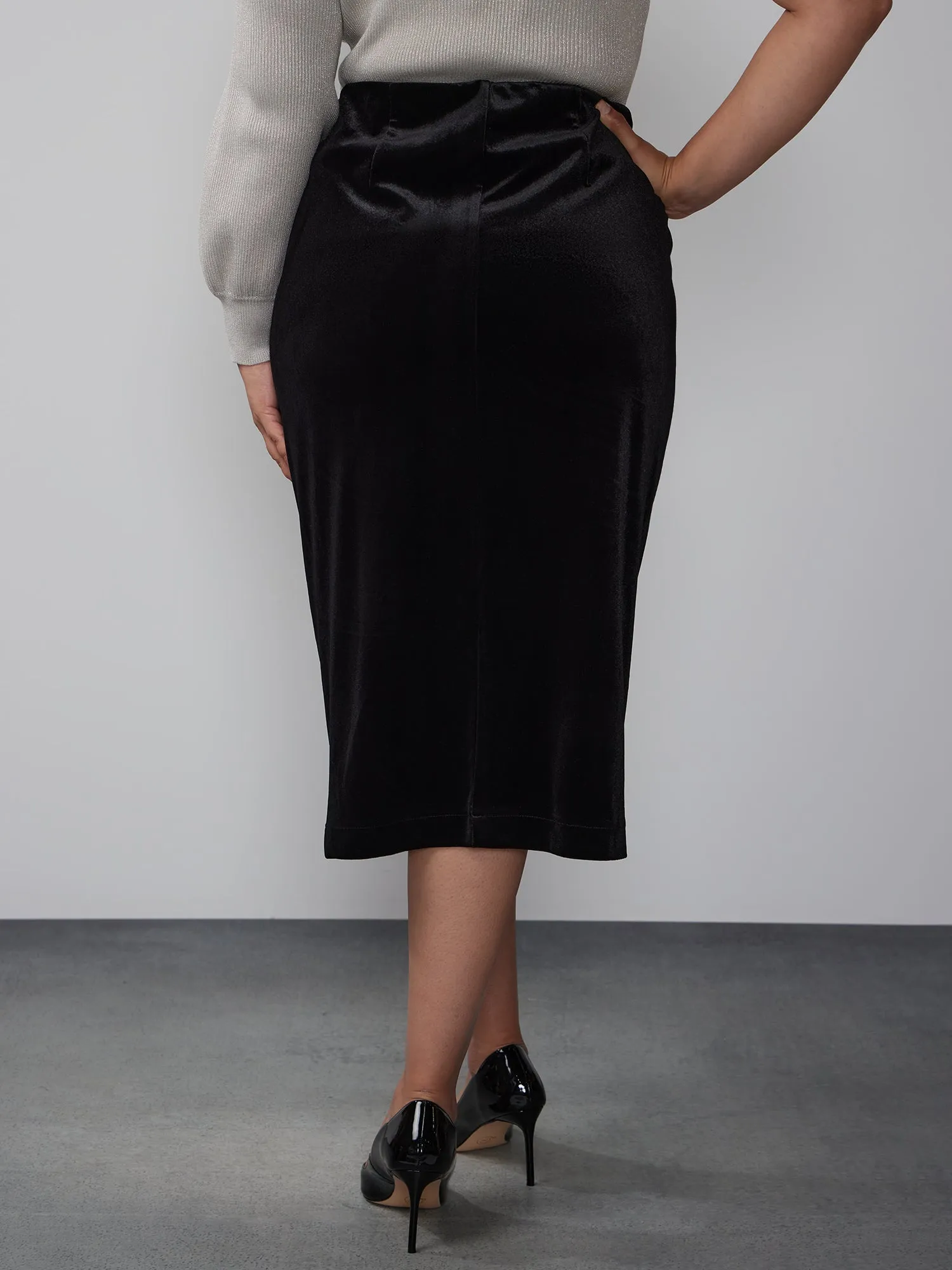 Plus Velvet Midi Pencil Skirt