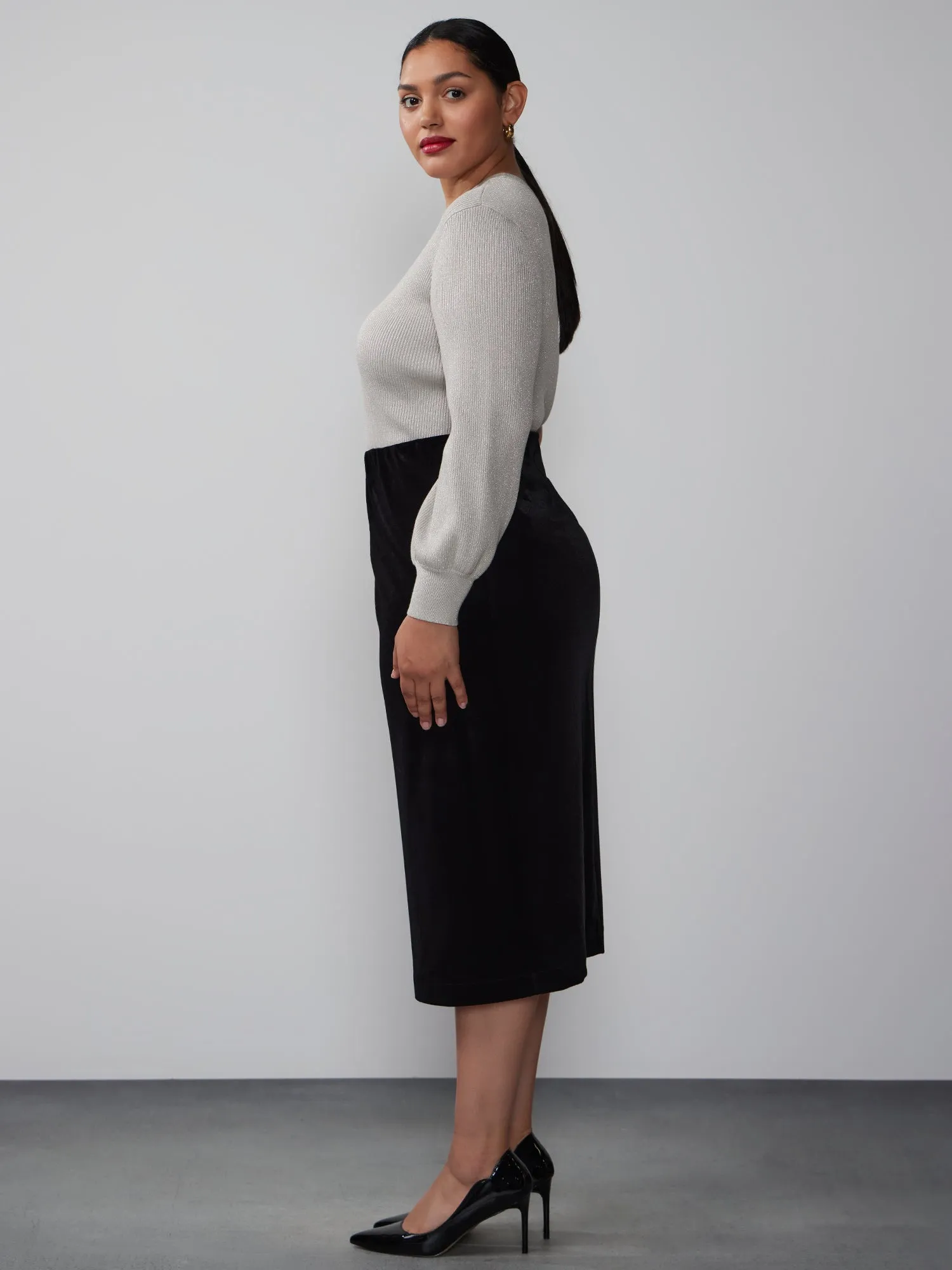 Plus Velvet Midi Pencil Skirt