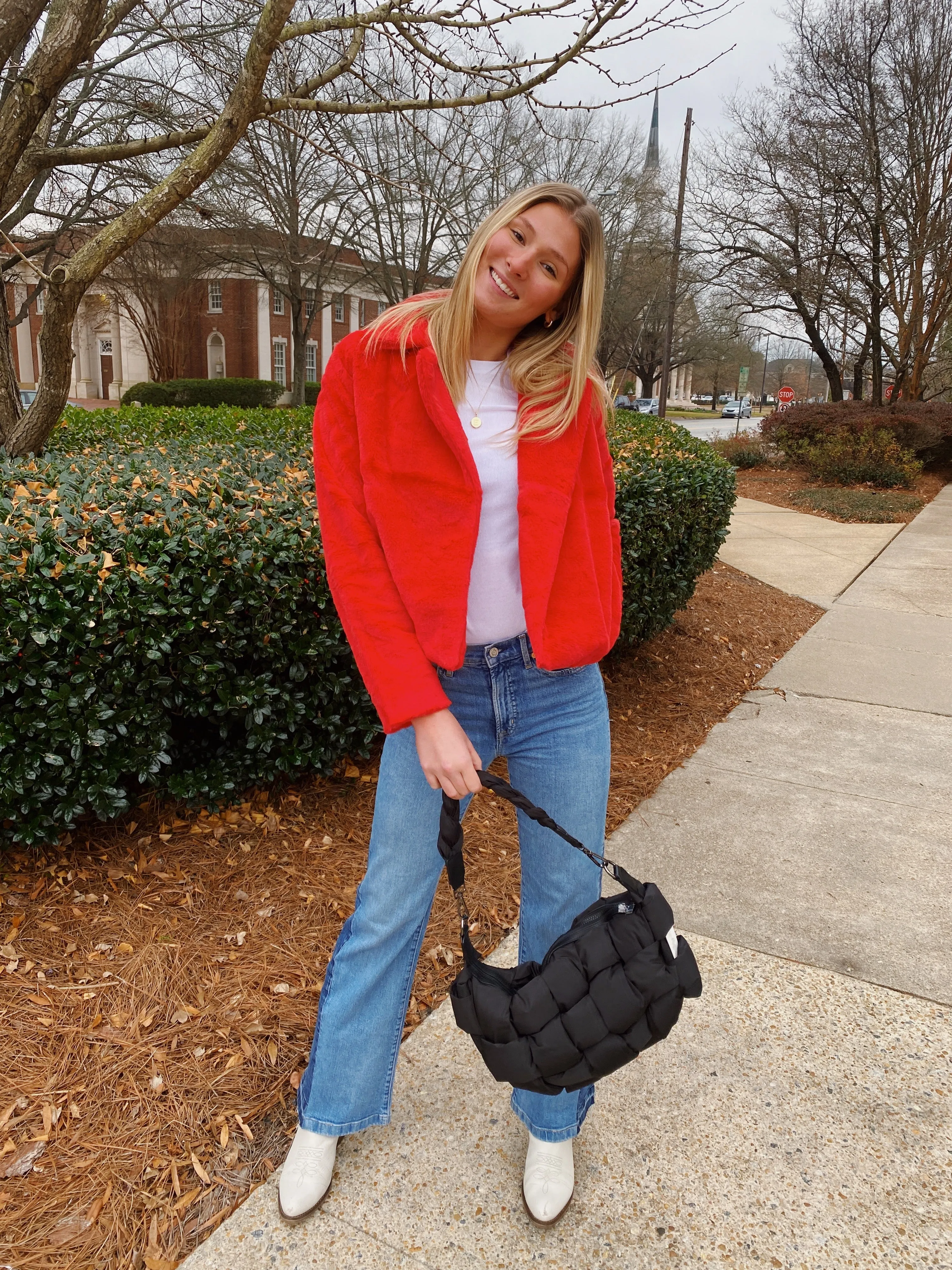 RED FAUX FUR BLAZER/JACKET