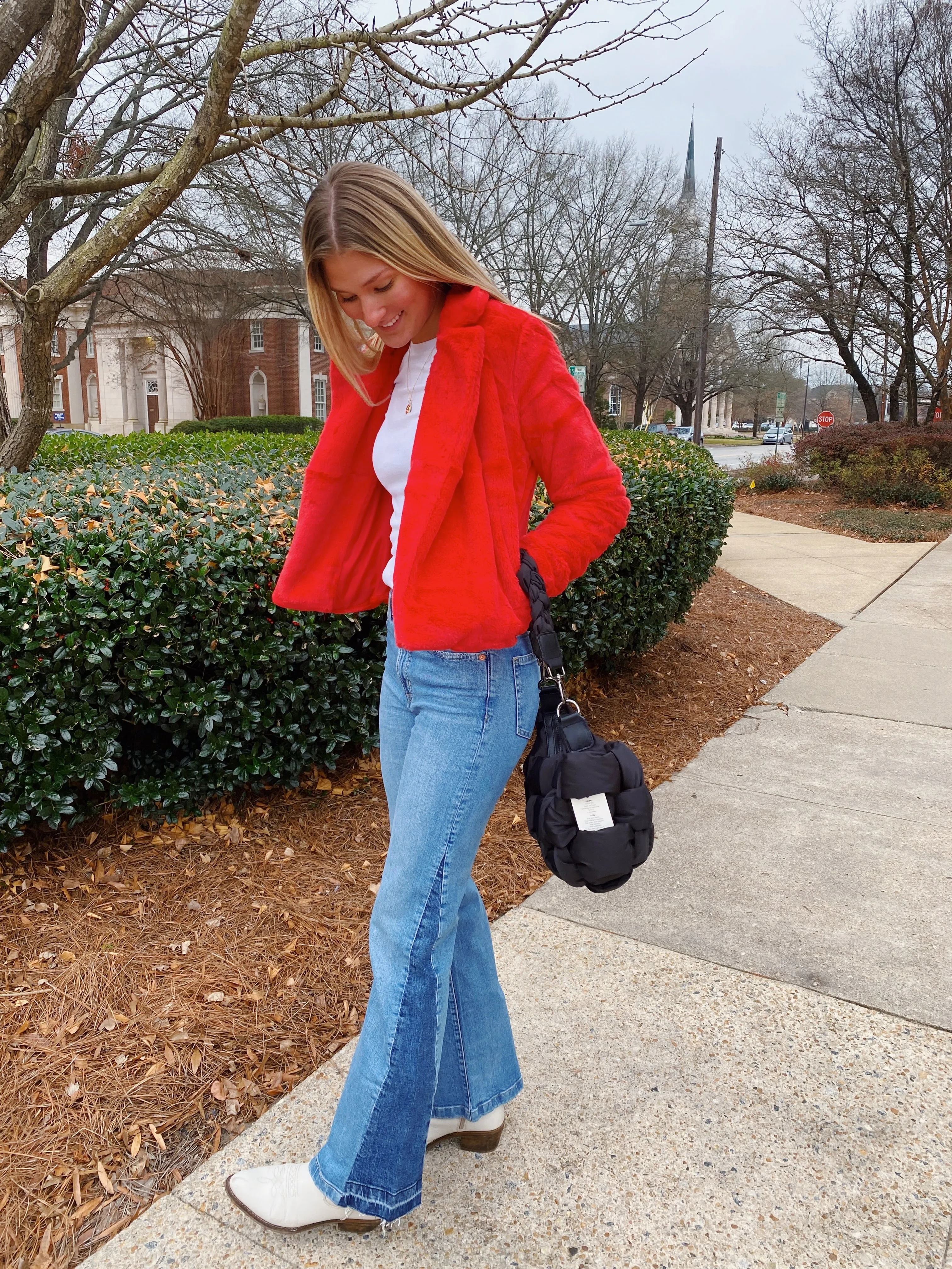 RED FAUX FUR BLAZER/JACKET