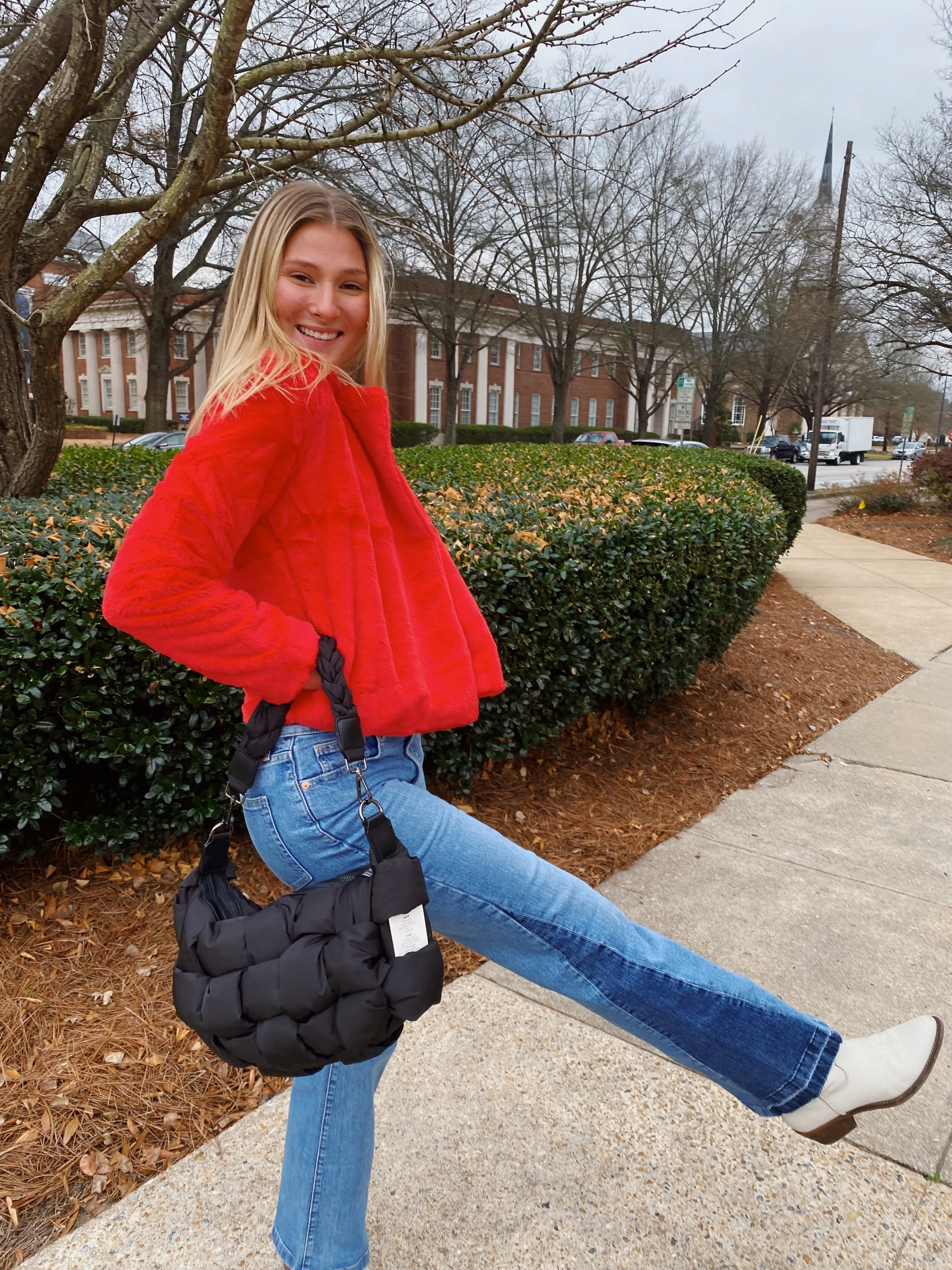 RED FAUX FUR BLAZER/JACKET