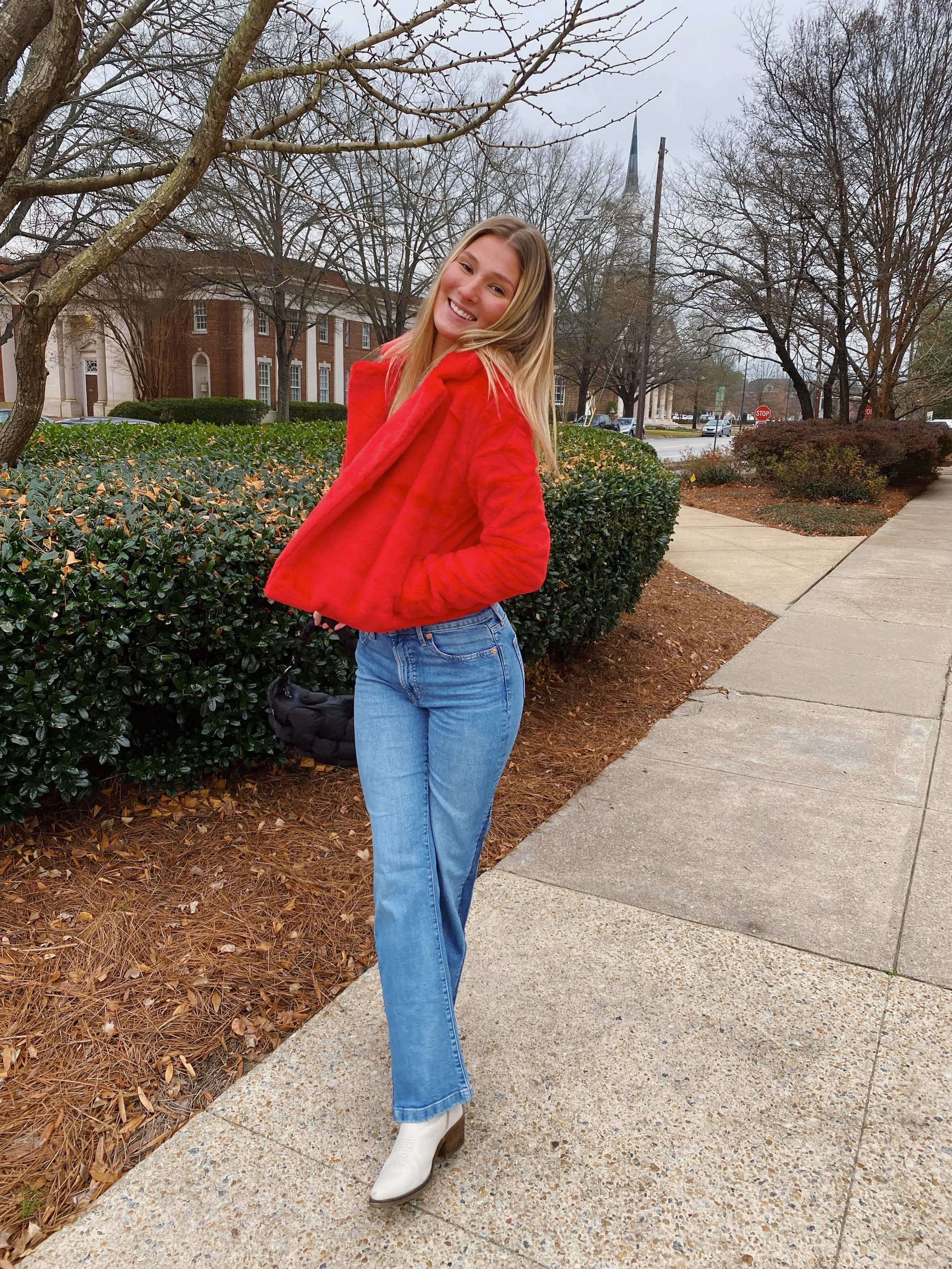 RED FAUX FUR BLAZER/JACKET