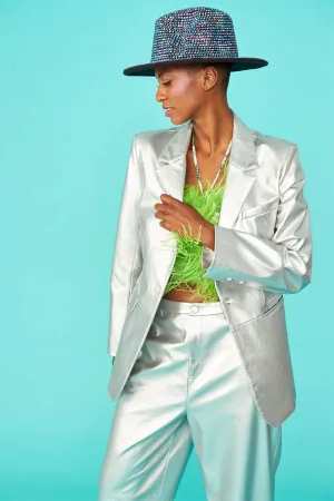 Silver Vegan Leather Blazer