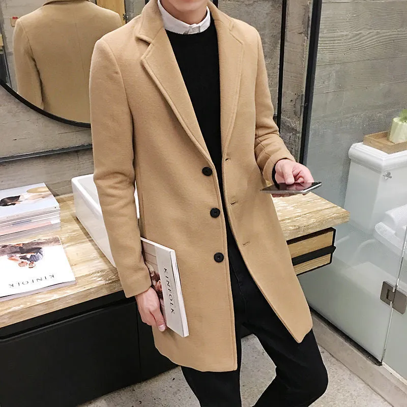 Slim-fit woolen men's trench coat