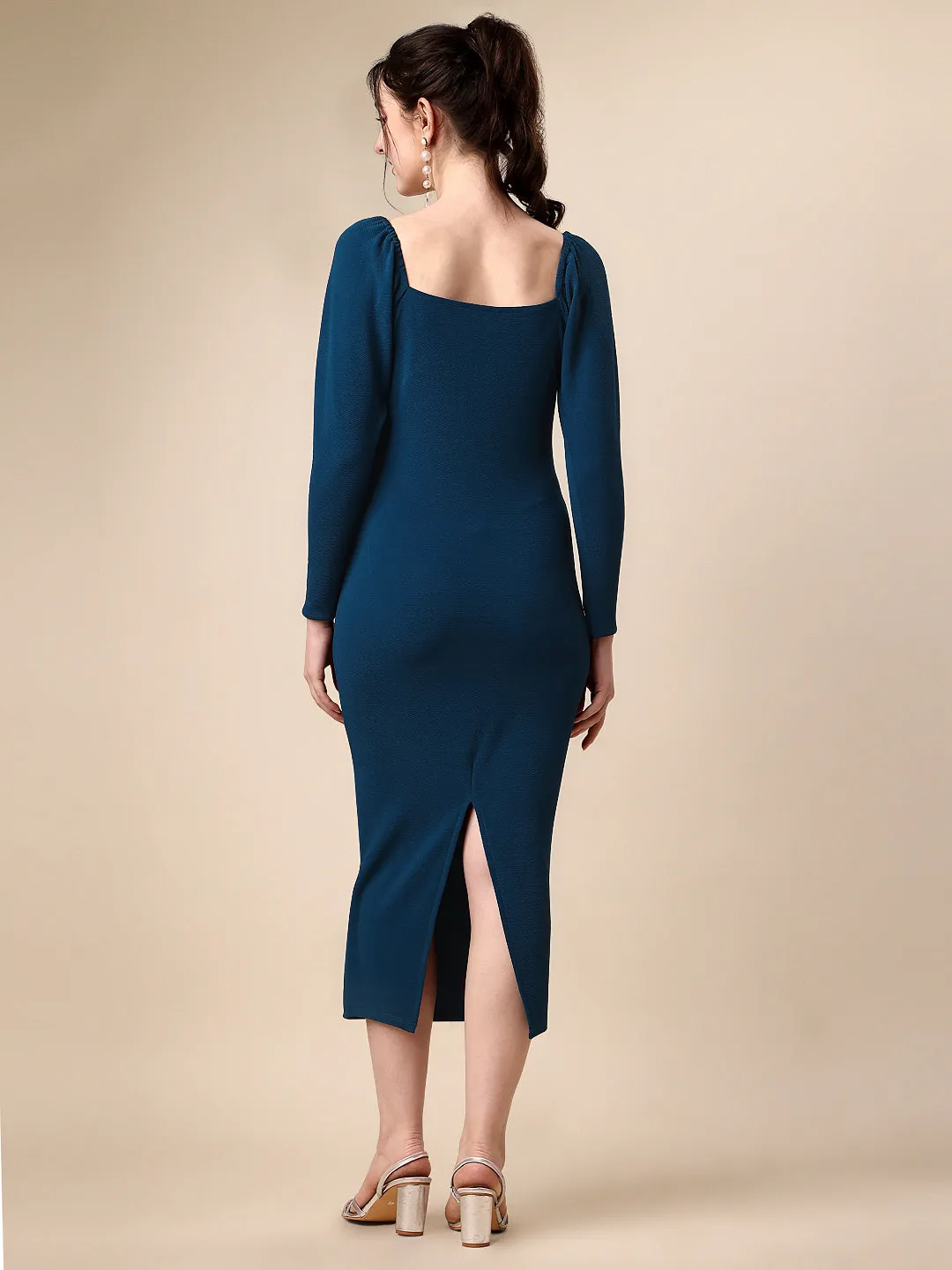 Solid Bodycon Midi Sweetheart Neck Dress