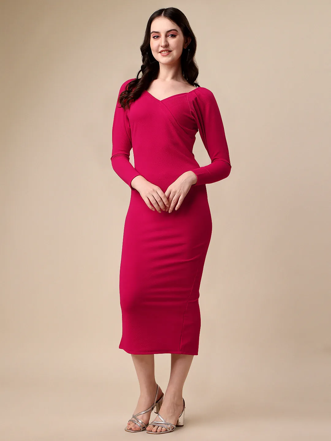 Solid Bodycon Midi Sweetheart Neck Dress