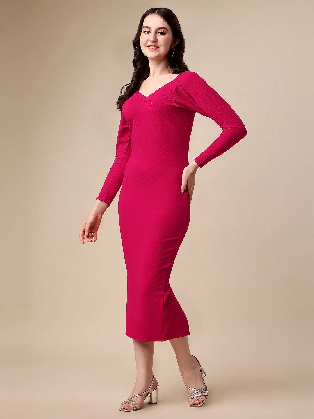 Solid Bodycon Midi Sweetheart Neck Dress