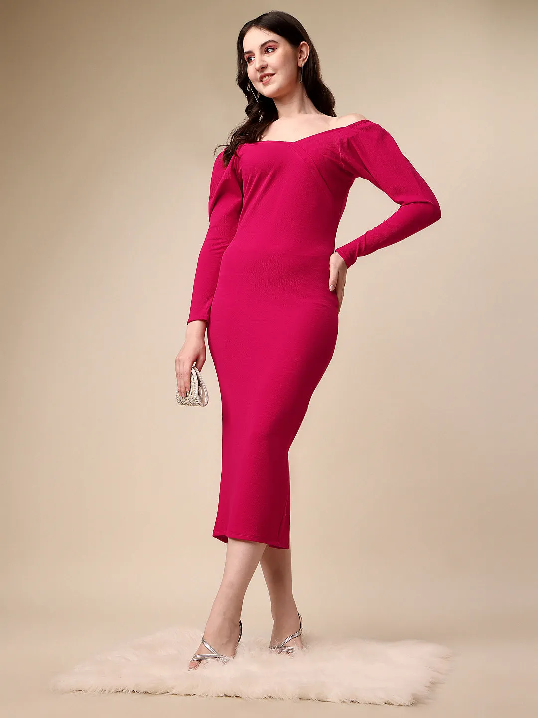 Solid Bodycon Midi Sweetheart Neck Dress