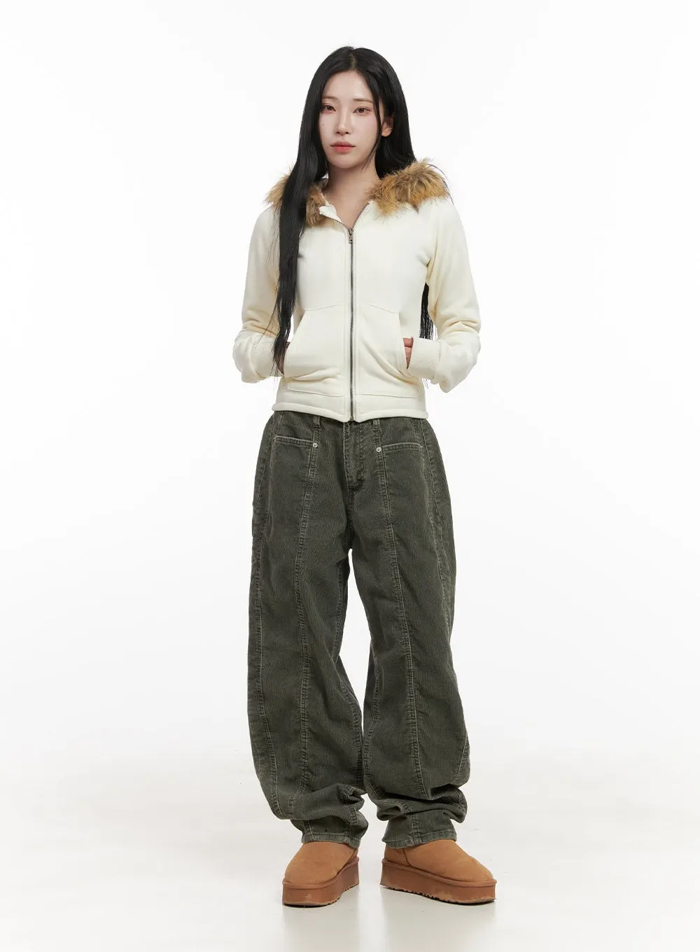 Stitched Corduroy Wide-Leg Pants CD404