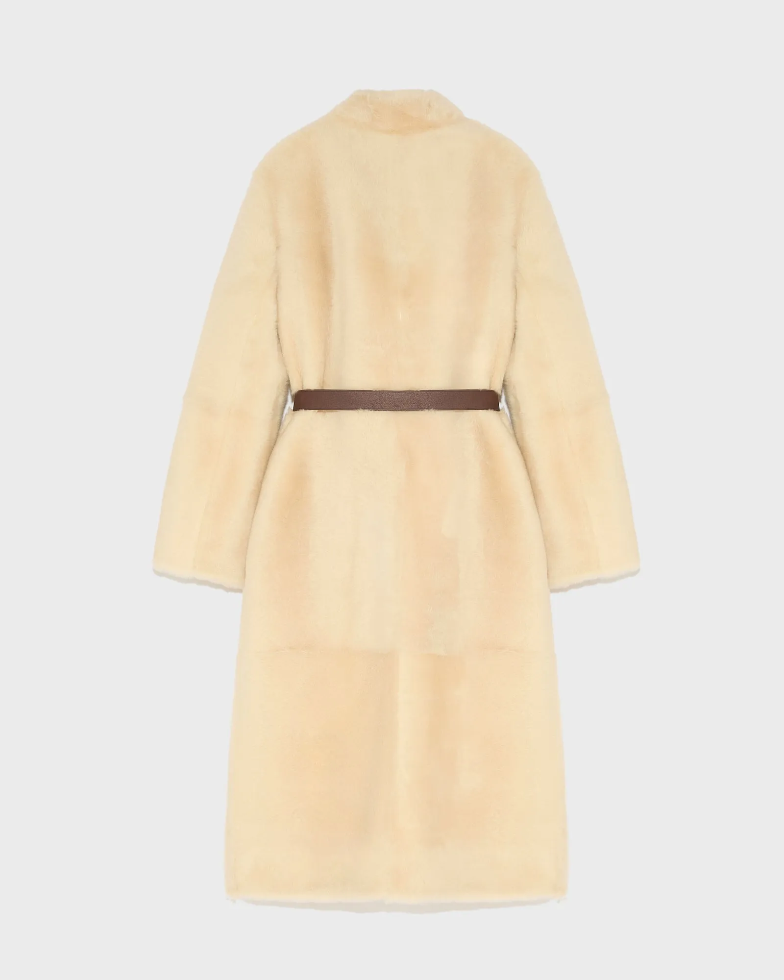 Straight belted shearling coat