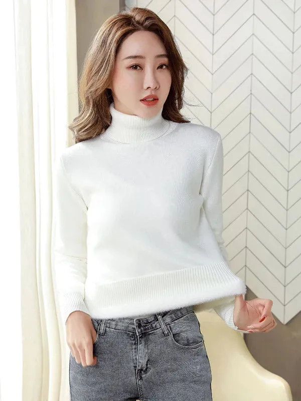 Sweater For Women Winter Thicken Turtleneck Slim Knit Pullover New Warm Plush Velvet Lined Knitwear Jumper Tops Casual Poleras