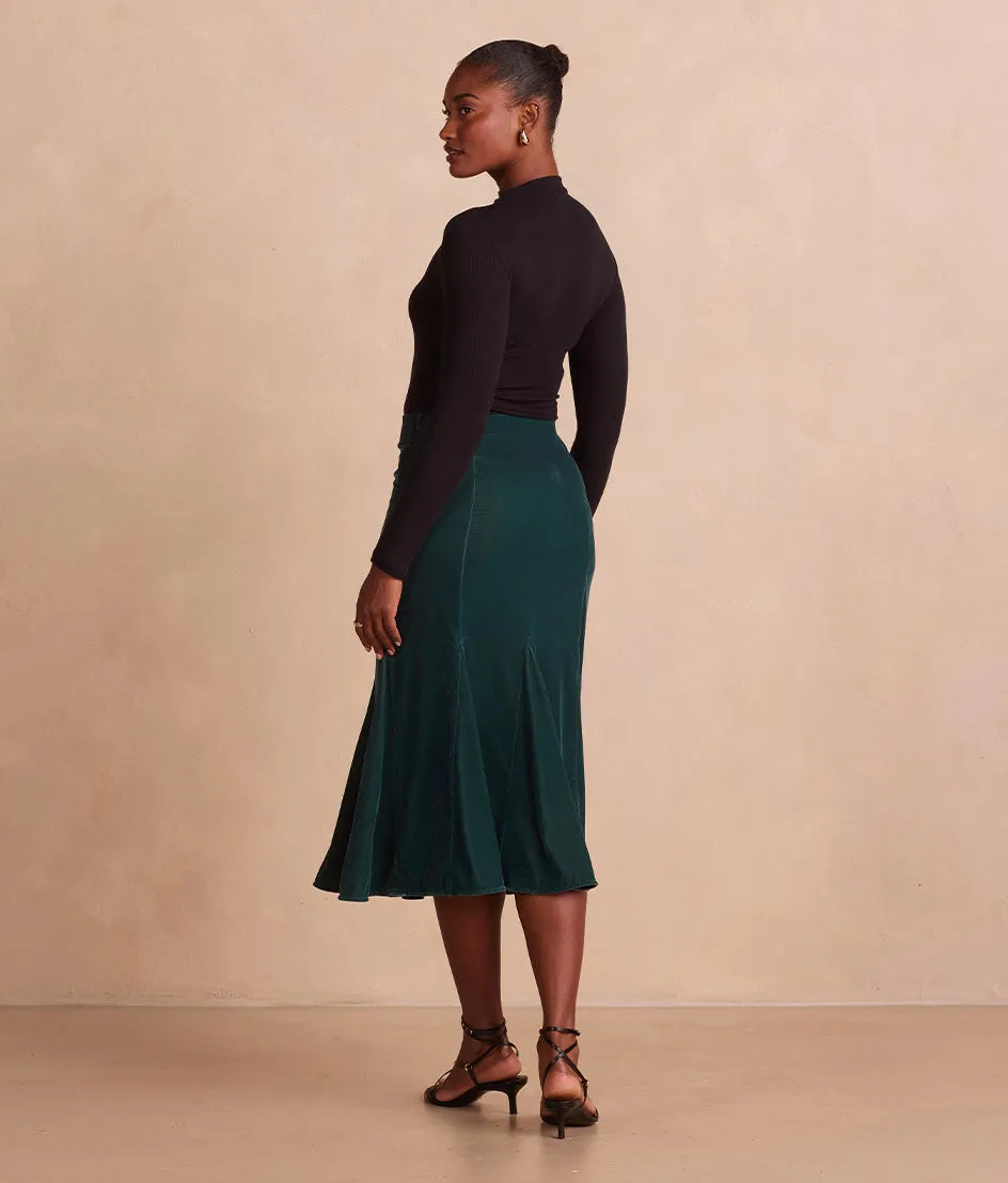 The Sustainable Velvet Collection Midi Skirt - Pine