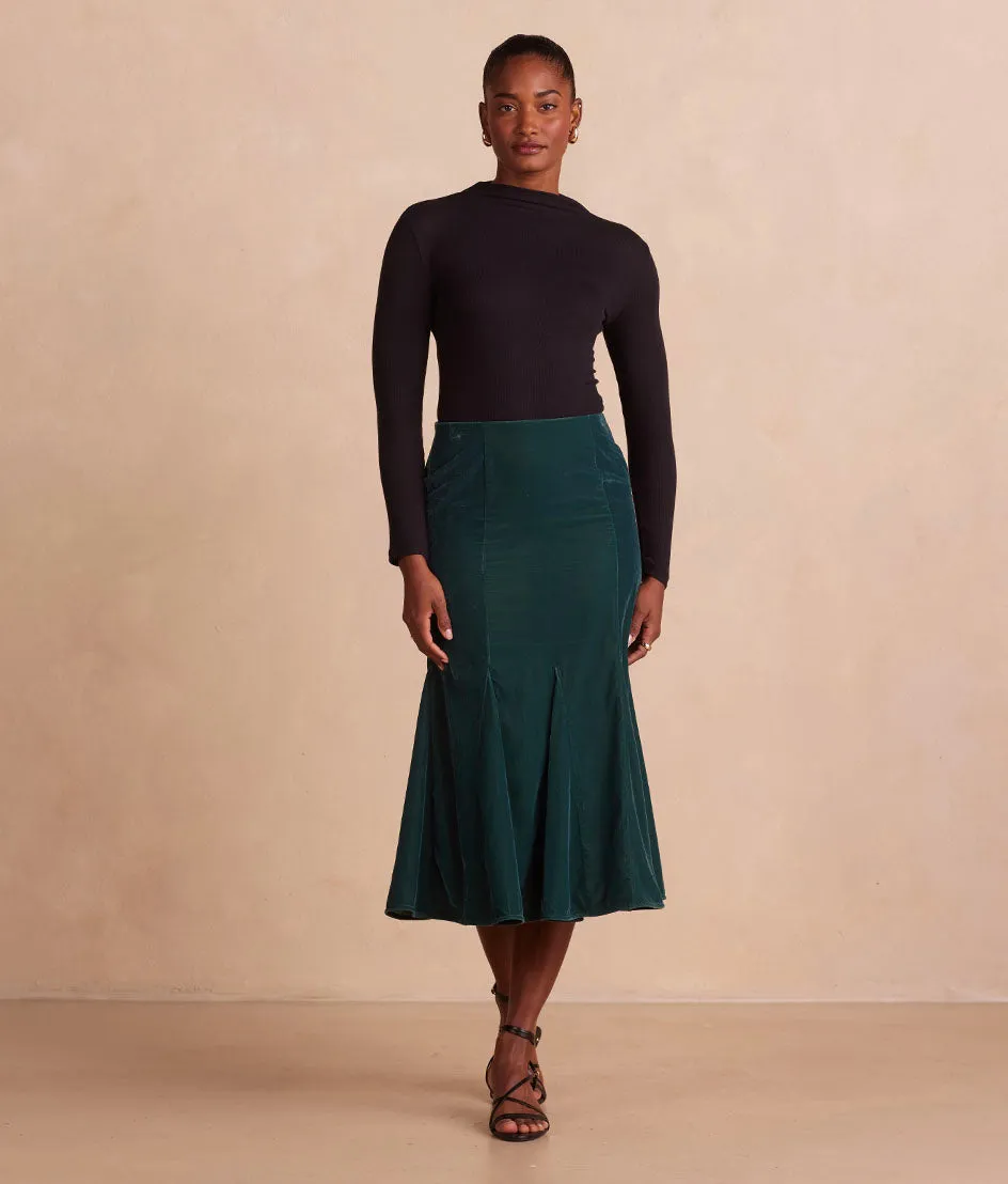 The Sustainable Velvet Collection Midi Skirt - Pine