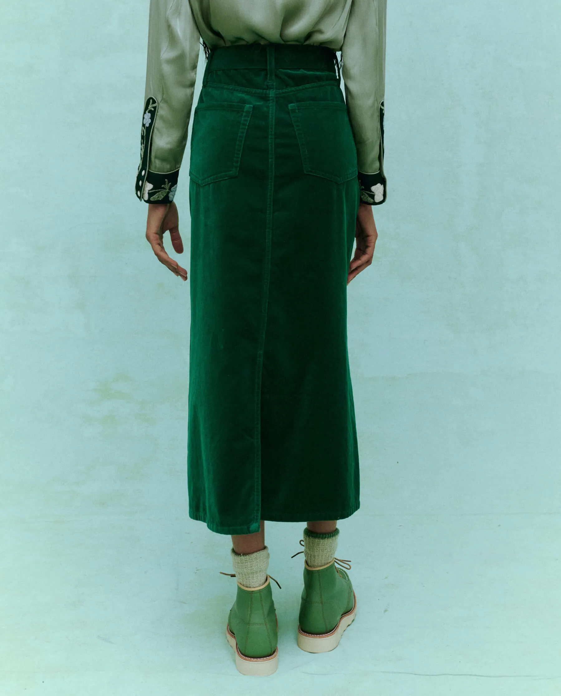 The Velvet Column Skirt. -- Emerald