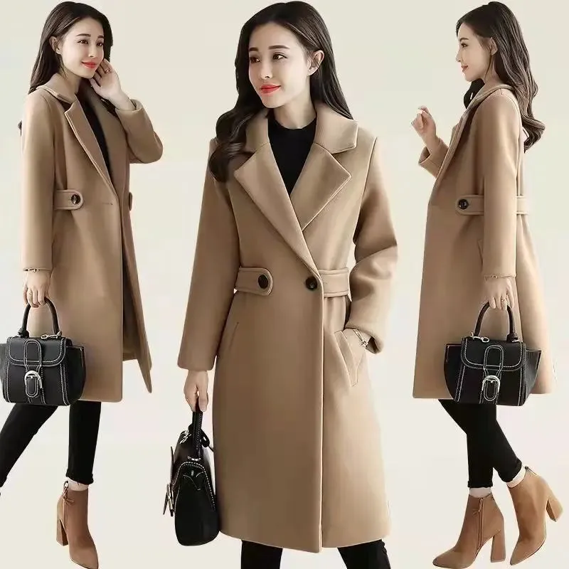 Trench Style Wool Blend Oversized Coat with Pockets