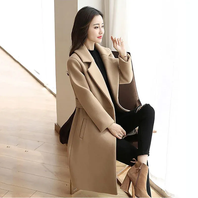 Trench Style Wool Blend Oversized Coat with Pockets